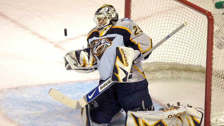 Apr 16, 2007; San Jose, CA, USA; Nashville Predators goalie Tomas Vokoun (29) stops a shot against the San Jose Sharks during the 1st period of game 3 in the Western Conference Quarterfinal series at HP Pavilion in San Jose, CA. Mandatory Credit: Kyle Terada-USA TODAY Sports Copyright (c) 2007 Kyle Terada Apr 16, 2007; San Jose, CA, USA; Nashville Predators goalie Tomas Vokoun (29) stops a shot against the San Jose Sharks during the 1st period of game 3 in the Western Conference Quarterfinal series at HP Pavilion in San Jose, CA. Mandatory Credit: Kyle Terada-USA TODAY Sports Copyright (c) 2007 Kyle Terada
