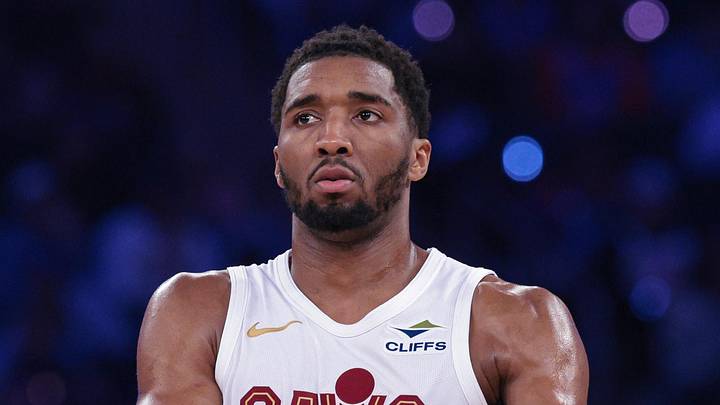 May 21, 2026; New York, New York, USA; Cleveland Cavaliers guard Donovan Mitchell (45) reacts against the New York Knicks during the second quarter of the eastern conference finals of the 2026 NBA playoffs at Madison Square Garden. Mandatory Credit: Vincent Carchietta-Imagn Images