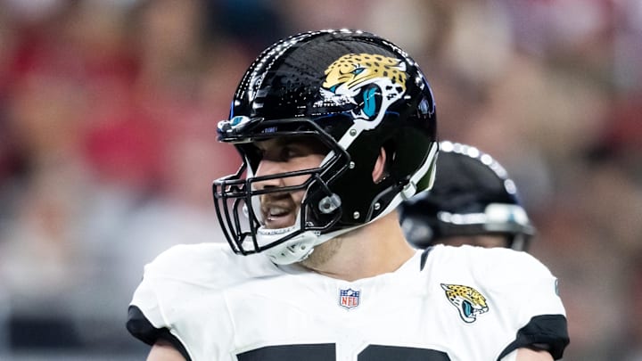 Nov 23, 2025; Glendale, Arizona, USA; Jacksonville Jaguars offensive lineman Walker Little (72) against the Arizona Cardinals at State Farm Stadium. 