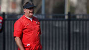 Georgia coach Kirby Smart looks on during spring practice in Athens, Ga., on Thursday, March 14, 2024.