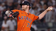 Aug 8, 2025; Bronx, New York, USA; Houston Astros relief pitcher Josh Hader (71) delivers a pitch during the ninth inning against the New York Yankees at Yankee Stadium
