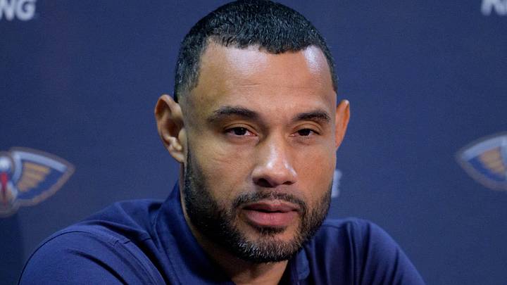 Oct 2, 2023; New Orleans, LA, USA; New Orleans Pelicans general manager Trajan Langdon : Matthew Hinton-Imagn Images