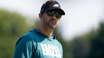 Philadelphia Eagles head coach Nick Sirianni looks on during training camp at NovaCare Complex.