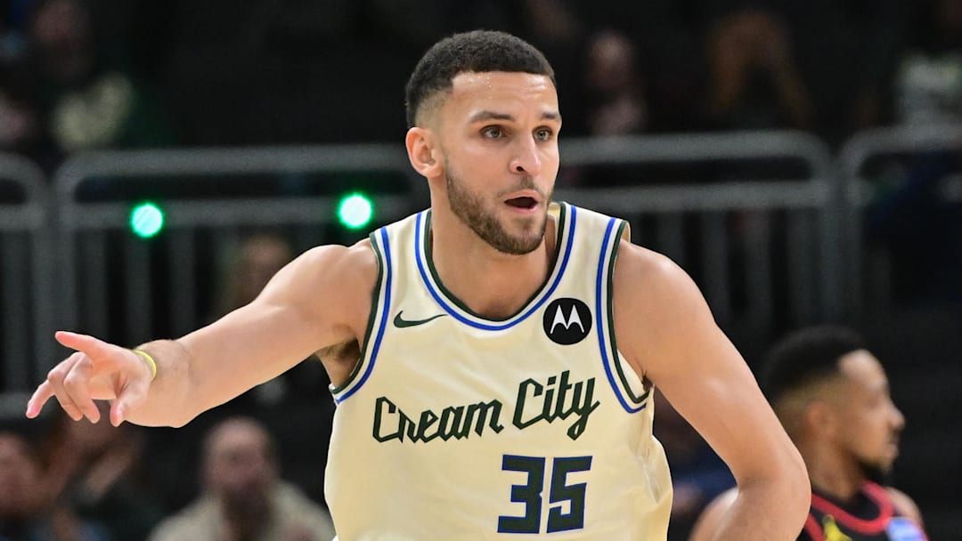 Milwaukee Bucks forward Pete Nance (35) reacts after scoring a basket against the Atlanta Hawks at Fiserv Forum on Mar 4, 2026. Milwaukee Bucks forward Pete Nance (35) reacts after scoring a basket against the Atlanta Hawks at Fiserv Forum on Mar 4, 2026.