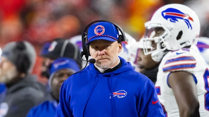 Jan 26, 2025; Kansas City, MO, USA; Buffalo Bills head coach Sean McDermott against the Kansas City Chiefs during the AFC Championship Game Jan 26, 2025; Kansas City, MO, USA; Buffalo Bills head coach Sean McDermott against the Kansas City Chiefs during the AFC Championship Game