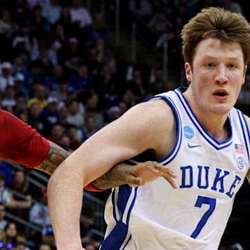 Duke guard Kon Knueppel dribbles the ball during the NCAA tournament.