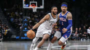 Mar 5, 2024; Brooklyn, New York, USA;  Brooklyn Nets forward Mikal Bridges (1) looks to drive past