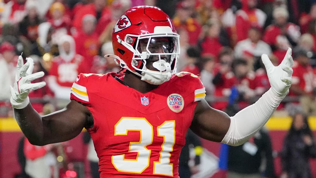 Kansas City Chiefs linebacker Jeffrey Bassa (31) reacts after a play against the Washington Commanders during the fourth quarter of the game at GEHA Field at Arrowhead Stadium.