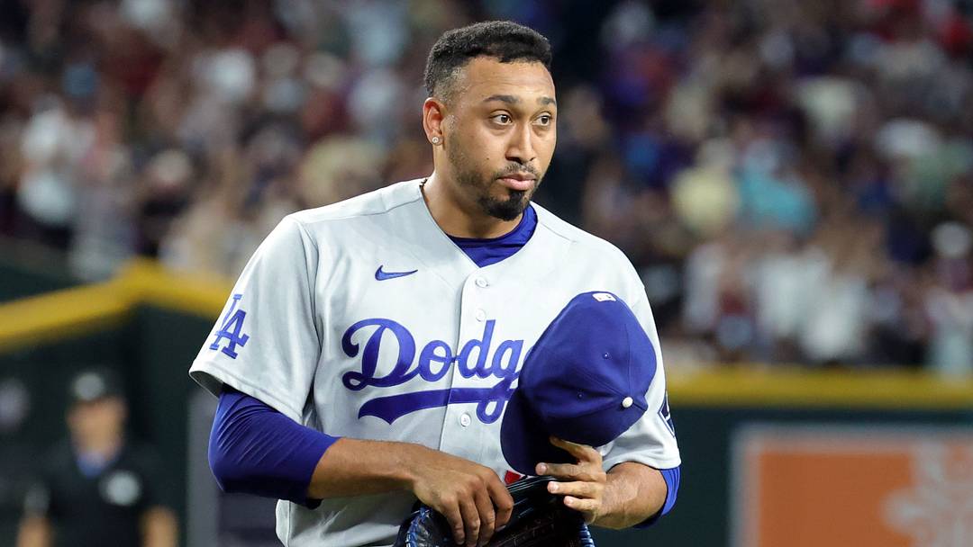 Aug 7, 2026; Phoenix, Arizona, USA; Los Angeles Dodgers pitcher Edwin Diaz against the Arizona Diamondbacks at Chase Field. Mandatory Credit: Mark J. Rebilas-Imagn Images