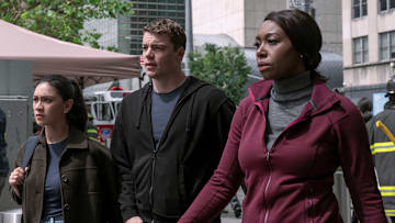 The Night Agent. (L to R) Luciane Buchanan as Rose Larkin, Gabriel Basso as Peter Sutherland, Amanda Warren as Catherine in episode 210 of The Night Agent