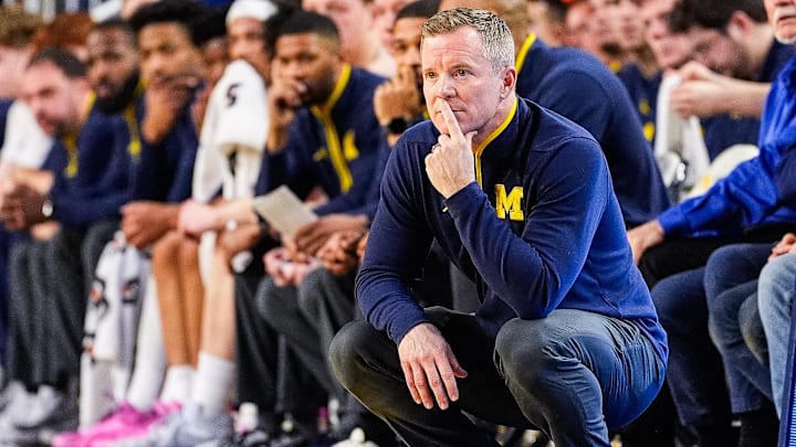 Michigan head coach Dusty May watches a play against Maryland during the first half at Crisler Center in Ann Arbor on Wednesday, March 5, 2025.