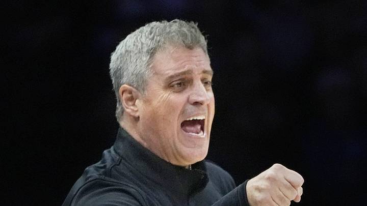 Dec 19, 2025; Minneapolis, Minnesota, USA; Minnesota Timberwolves assistant coach Micah Nori directs his team after the head coach was ejected as they play the Oklahoma City Thunder in the first quarter at Target Center. Mandatory Credit: Bruce Kluckhohn-Imagn Images