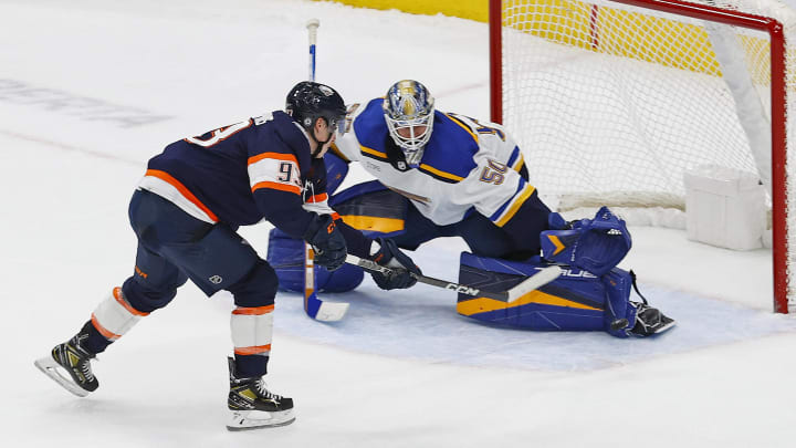 Dec 15, 2022; Edmonton, Alberta, CAN; St. Louis Blues goaltender Jordan Binnington (50)