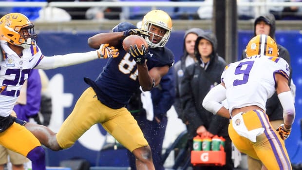 Miles Boykin catches the game winning touchdown pass for Notre Dame in the 2018 Citrus Bowl versus LSU