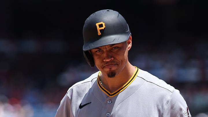 Jul 2, 2026; Philadelphia, Pennsylvania, USA; Pittsburgh Pirates catcher Endy Rodriguez (13) bats against the Philadelphia Phillies at Citizens Bank Park. Mandatory Credit: Bill Streicher-Imagn Images