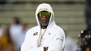 Sep 20, 2025; Boulder, Colorado, USA; Colorado Buffaloes head coach Deion Sanders before the game against the Wyoming Cowboys at Folsom Field. Mandatory Credit: Ron Chenoy-Imagn Images