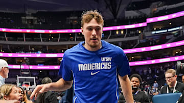 Oct 11, 2025; Dallas, Texas, USA; Dallas Mavericks forward Cooper Flagg (32) leaves the court after the game against the Charlotte Hornets at American Airlines Center. Mandatory Credit: Raymond Carlin III-Imagn Images