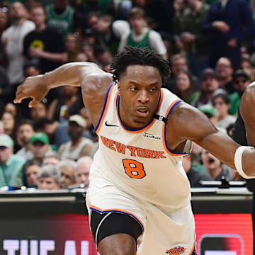 Jaylen Brown drives past OG Anunoby