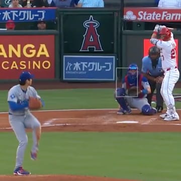 Shohei Ohtani pitches against former teammate Mike Trout for the first time in an MLB game. 