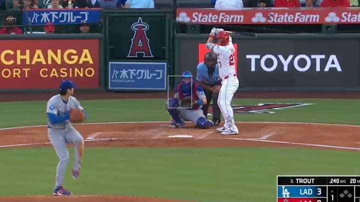 Shohei Ohtani pitches against former teammate Mike Trout for the first time in an MLB game. 