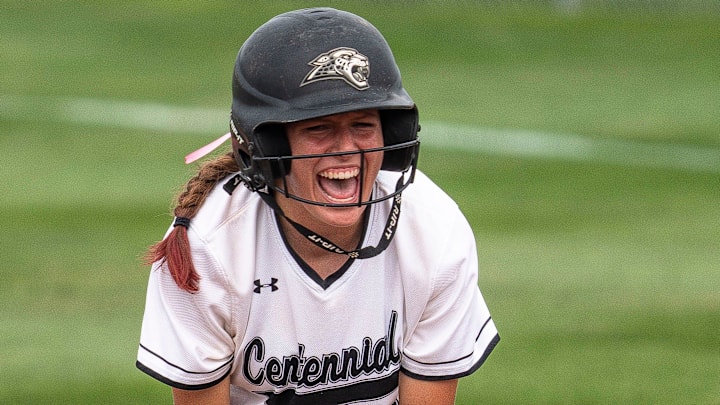 Ankeny Centennial's Makenna Foster helped the Jaguars advance in the Class 5A Iowa high school state softball tournament Monday.