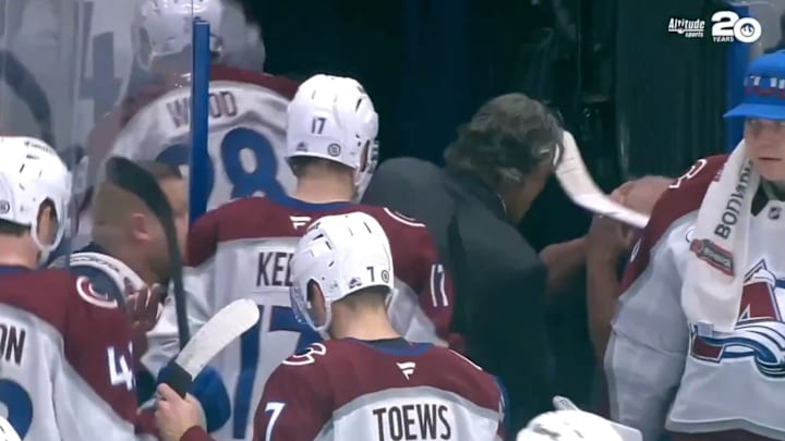 Jared Bednar takes a stick to the head after a loss. Jared Bednar takes a stick to the head after a loss.