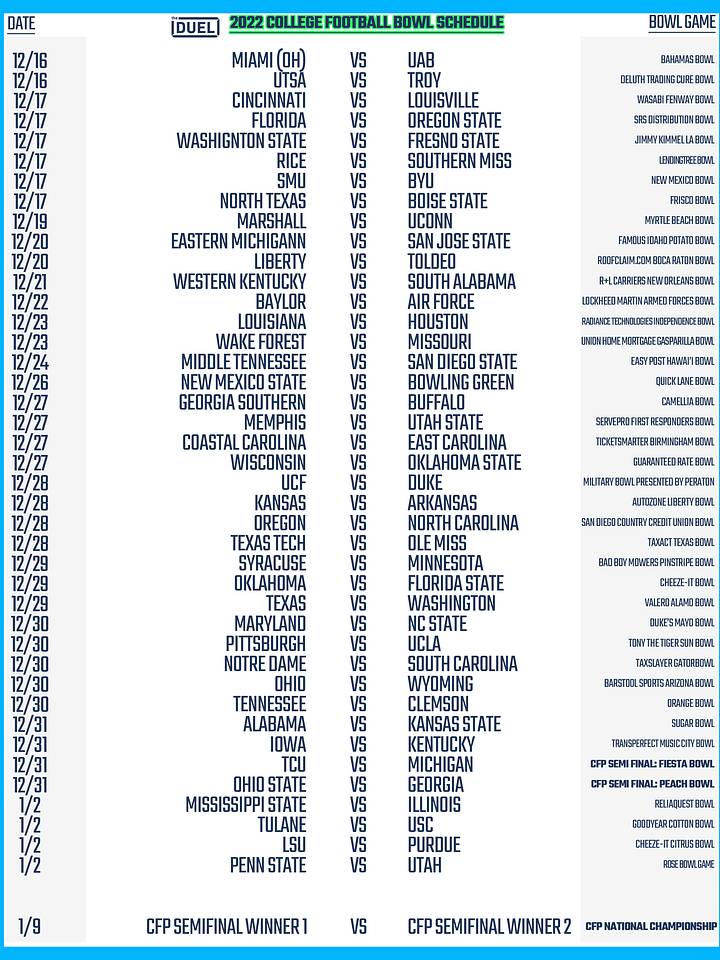 Printable College Football Bowl Schedule 2022 23