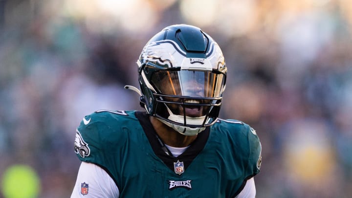 Jan 1, 2023; Philadelphia, Pennsylvania, USA; Philadelphia Eagles linebacker Haason Reddick (7) reacts to his defensive stop against the New Orleans Saints during the fourth quarter at Lincoln Financial Field.