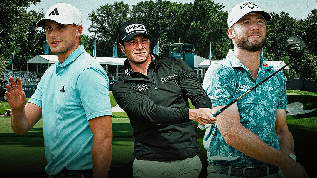 Ludvig Aberg (left), Viktor Hovland (center) and Sam Burns (right) are among the betting picks for the BMW Championship.  