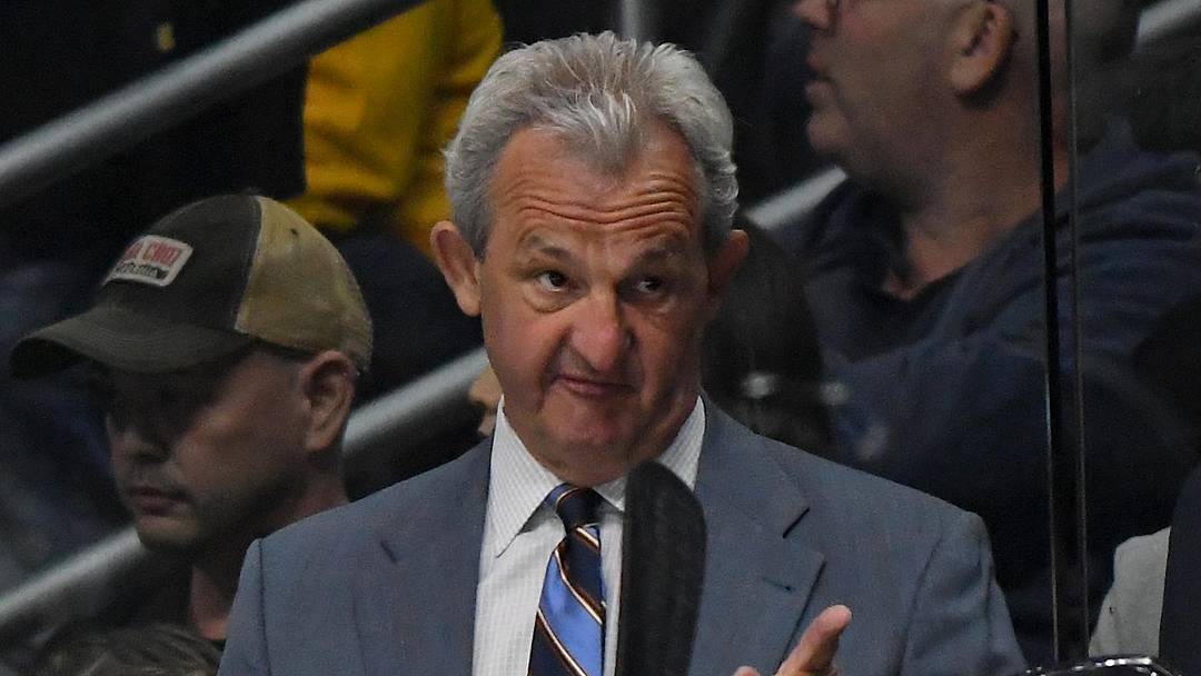 Apr 2, 2017; Los Angeles, CA, USA; Former Los Angeles Kings head coach Darryl Sutter makes a point in the first period of the game against the Arizona Coyotes at Staples Center. Mandatory Credit: Jayne Kamin-Oncea-Imagn Images