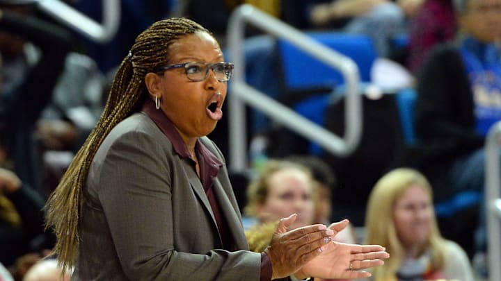 Dec 30, 2015; Los Angeles, CA, USA; USC Trojans head coach Cynthia Cooper-Dyke in the second half of the game against the UCLA Bruins at Pauley Pavilion. UCLA won 78-73. Mandatory Credit: Jayne Kamin-Oncea-Imagn Images Dec 30, 2015; Los Angeles, CA, USA; USC Trojans head coach Cynthia Cooper-Dyke in the second half of the game against the UCLA Bruins at Pauley Pavilion. UCLA won 78-73. Mandatory Credit: Jayne Kamin-Oncea-Imagn Images