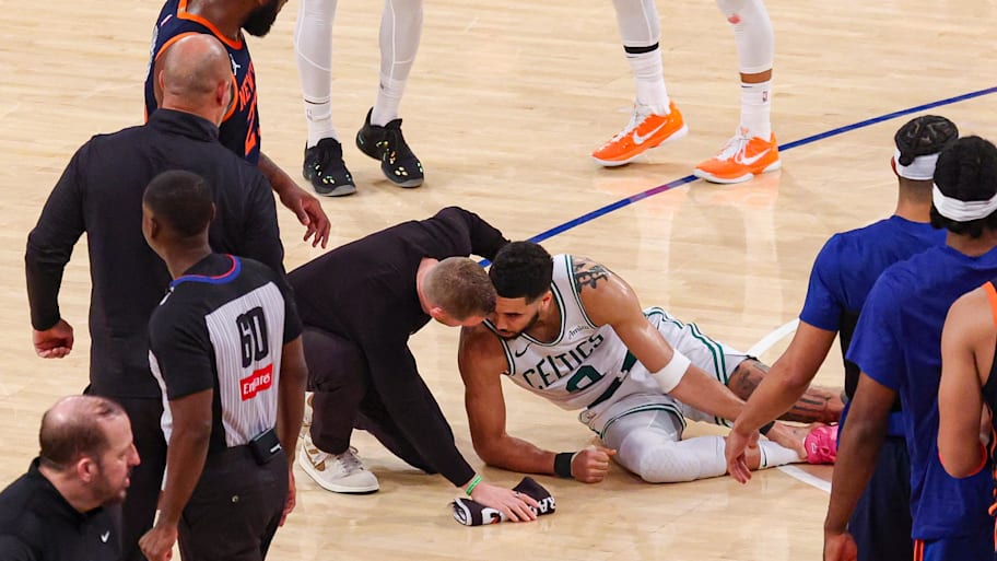 Boston Celtics star Jayson Tatum underwent surgery to repair a torn right Achilles on Tuesday. | Vincent Carchietta-Imagn Images