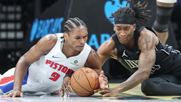 Nov 7, 2025; Brooklyn, New York, USA;  Detroit Pistons guard Ausar Thompson (9): Wendell Cruz-Imagn Images