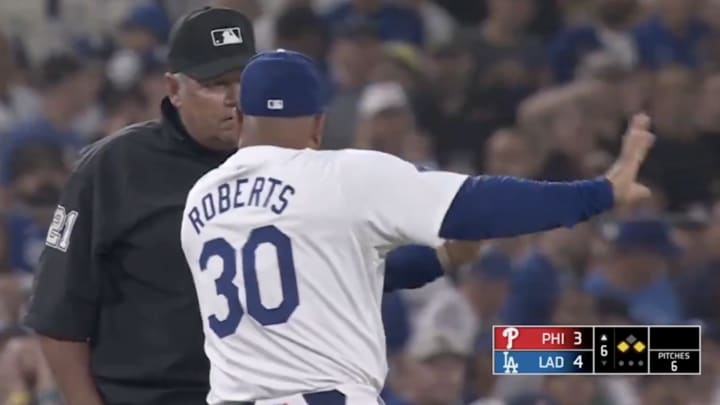 Los Angeles Dodgers manager Dave Roberts, shortly before being ejected 