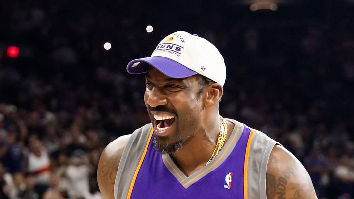 Oct 22, 2025; Phoenix, Arizona, USA; Phoenix Suns former player Amar'e Stoudemire prior to the game against the Sacramento Kings at the Mortgage Matchup Center. Mandatory Credit: Mark J. Rebilas-Imagn Images