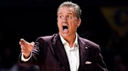 Arkansas Razorbacks coach John Calipari works with his team against the Vanderbilt Commodores in the second half at Memorial Gym in Nashville, Tenn.