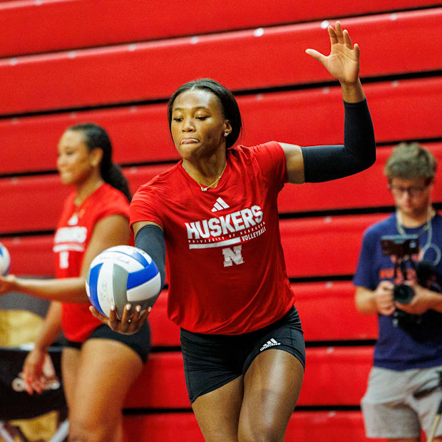 Nebraska volleyball opposite hitter Ryan Hunter at practice ahead of the 2025 season.