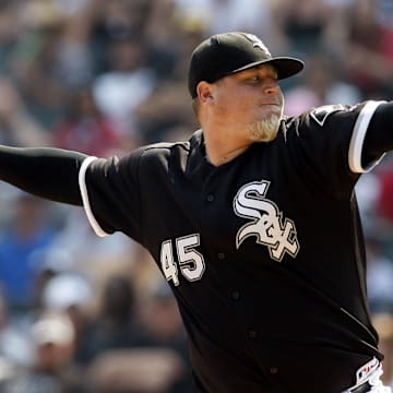 Bobby Jenks pitches against the Athletics in 2010.