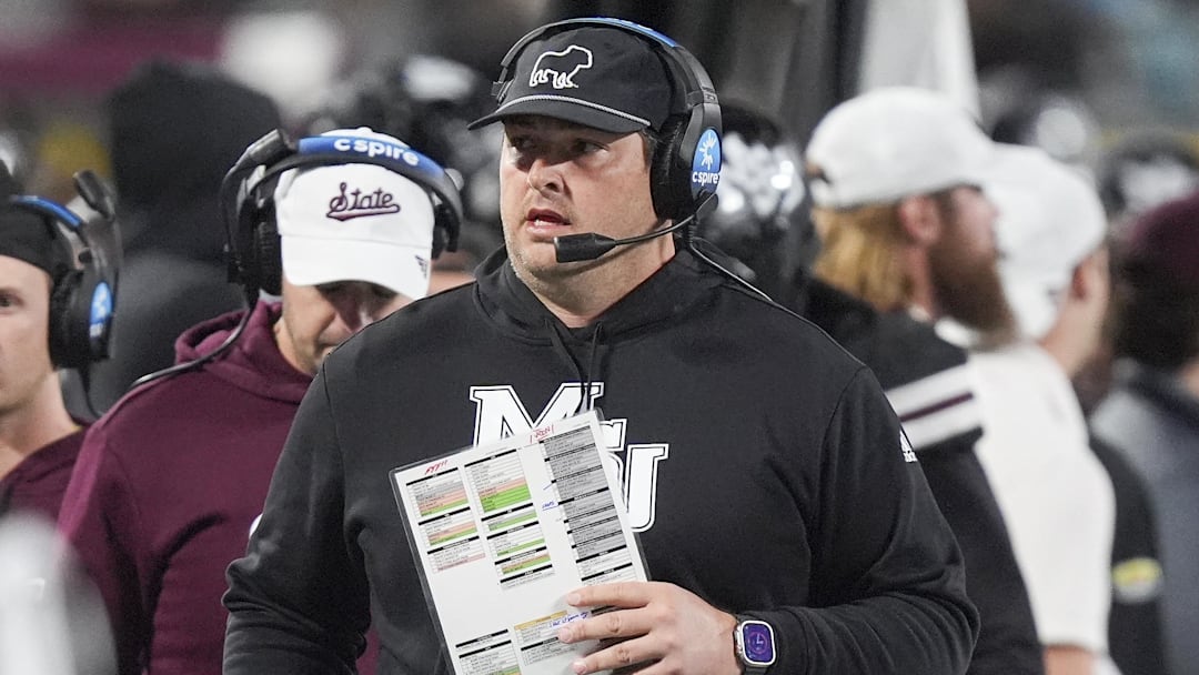 Mississippi State Bulldogs head coach Jeff Lebby during the first quarter against the Wake Forest Demon Deacons at Bank of America Stadium.