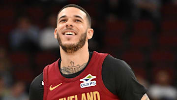 Oct 9, 2025; Chicago, Illinois, USA; Cleveland Cavaliers guard Lonzo Ball (2) smiles while in action against the Chicago Bulls during the first half at United Center. Mandatory Credit: Patrick Gorski-Imagn Images