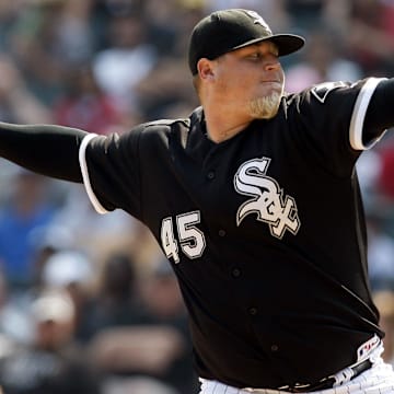 Chicago White Sox relief pitcher Bobby Jenks throws a pitch during the ninth inning at US Cellular Field in Chicago on Aug. 1, 2010. The Sox won 4-1.  