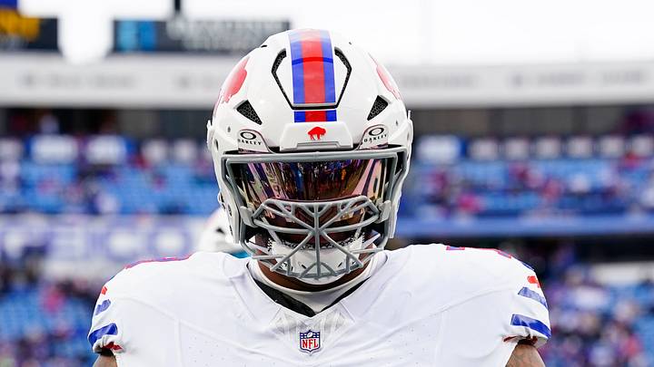 Nov 16, 2025; Orchard Park, New York, USA;  Buffalo Bills offensive tackle Dion Dawkins (73) warms up prior to the game against the Tampa Bay Buccaneers at Highmark Stadium. Mandatory Credit: Gregory Fisher-Imagn Images