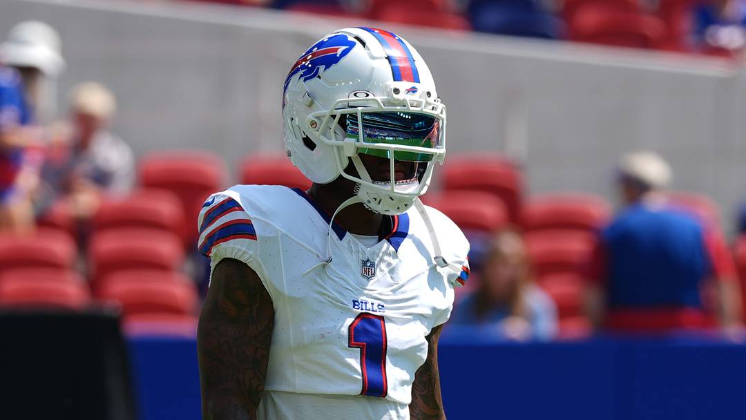 Aug 15, 2026; Orchard Park, New York, USA; Buffalo Bills wide receiver Mecole Hardman Jr. (1) prior to the game between the Carolina Panthers and Buffalo Bills at New Highmark Stadium. Mandatory Credit: Gregory Fisher-Imagn Images Aug 15, 2026; Orchard Park, New York, USA; Buffalo Bills wide receiver Mecole Hardman Jr. (1) prior to the game between the Carolina Panthers and Buffalo Bills at New Highmark Stadium. Mandatory Credit: Gregory Fisher-Imagn Images