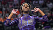 Clemson sophomore Brie Clark of Daphne, Alabama, on the floor exercise during a gymnastics match at Littlejohn Coliseum in Clemson, S.C. Sunday, January 21, 2024.