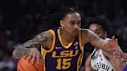 Mar 2, 2024; Nashville, Tennessee, USA; LSU Tigers forward Tyrell Ward (15) drives to the basket during the second half against the Vanderbilt Commodores at Memorial Gymnasium. Mandatory Credit: Christopher Hanewinckel-Imagn Images
