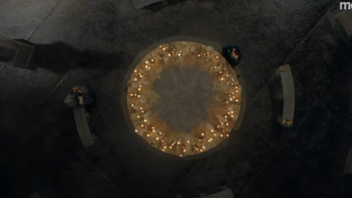 From House of the Dragon season 2 top-down view Alicent Hightower sept candles