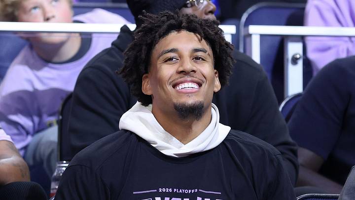 SAN FRANCISCO, CALIFORNIA - OCTOBER 19: Yaxel Lendeborg #1 of the Golden State Warriors attends game two of the WNBA Finals between the Golden State Valkyries and the Atlanta Dream at Chase Center on October 19, 2026 in San Francisco, California. (Photo by Ezra Shaw/Getty Images)