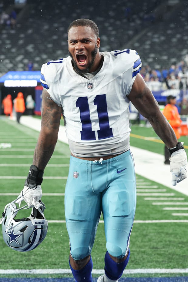 Dallas Cowboys linebacker Micah Parsons celebrates after the game against the New York Giants.