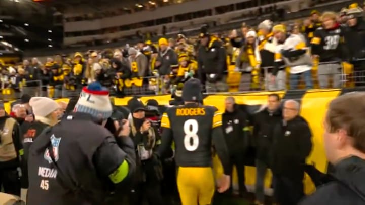 Aaron Rodgers walks off the field at Acrisure Stadium. Maybe for the last time.