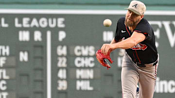 Atlanta Braves starting pitcher Chris Sale (51) throws against the Boston Red Sox during the first inning at Fenway Park.